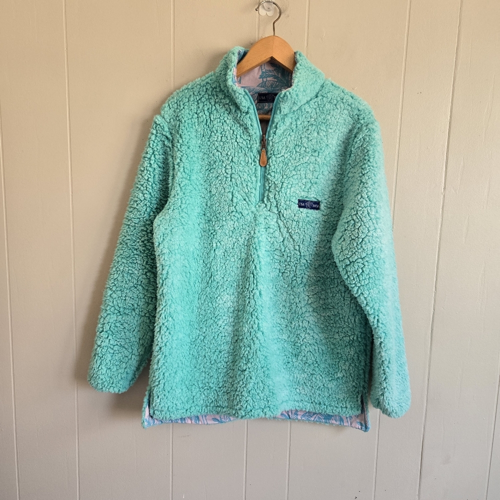 USA Palm Reversible Sherpa Fleece Quater Zip Pullover Mint Green Soft S XS